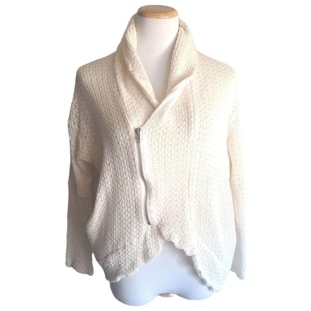Anthropologie Sweater DOLAN Left Coast Women’s High Low Moto Zip Cardigan Ivory